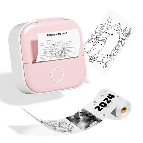 Odaro T02 Mini Imprimante d'autocollants, Mini imprimante sans Fil, Imprimante Photo Portable sans Fil avec 1 Rouleau de Papier, Imprimante Thermique de Poche Bluetooth,Rose