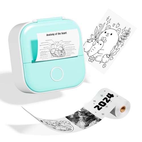 Odaro T02 Mini Imprimante d'autocollants, Mini imprimante sans Fil, Imprimante Photo Portable sans Fil avec 1 Rouleau de Papier, Imprimante Thermique de Poche Bluetooth,Vert