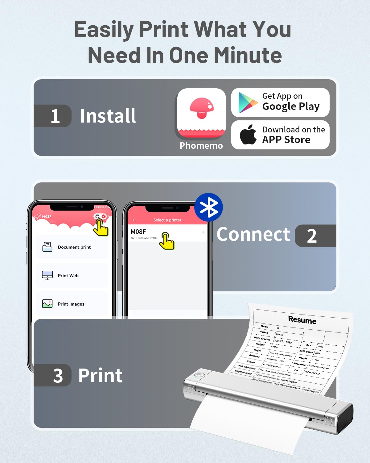 Odaro M08f Kabelloser Tragbarer Drucker Für Unterwegs, A4 Thermodrucker, Mobiler Bluetooth-Drucker, Unterstützt A4 Thermopapier, Kompatibel Mit Mobiltelefonen Und Computern Kompaktdrucker - Silber