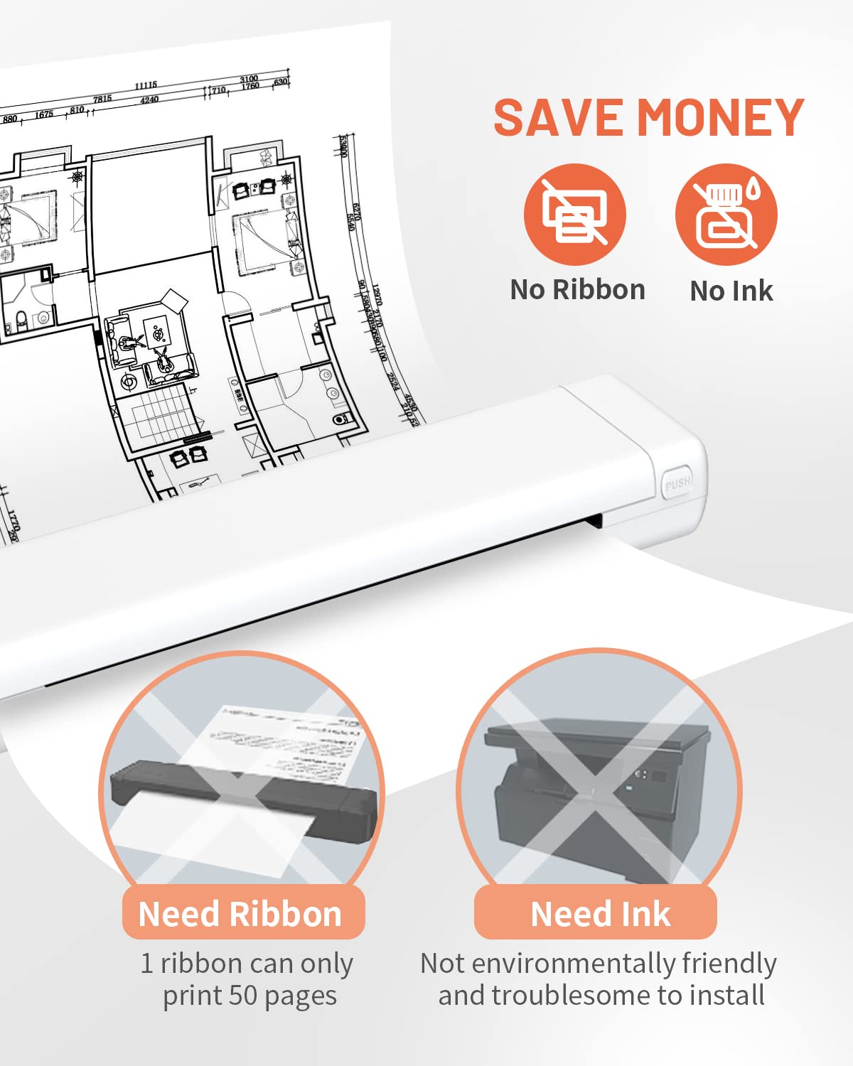 Odaro M08f Impresora Portatil - Impresora para Movil Viajar, Termico Impresora A4 PequeñA para TeléFonos MóViles, Ordenadores PortáTiles, Admite Papel TéRmico A4 De 210 X 297 Mm De Ancho (Blanco)
