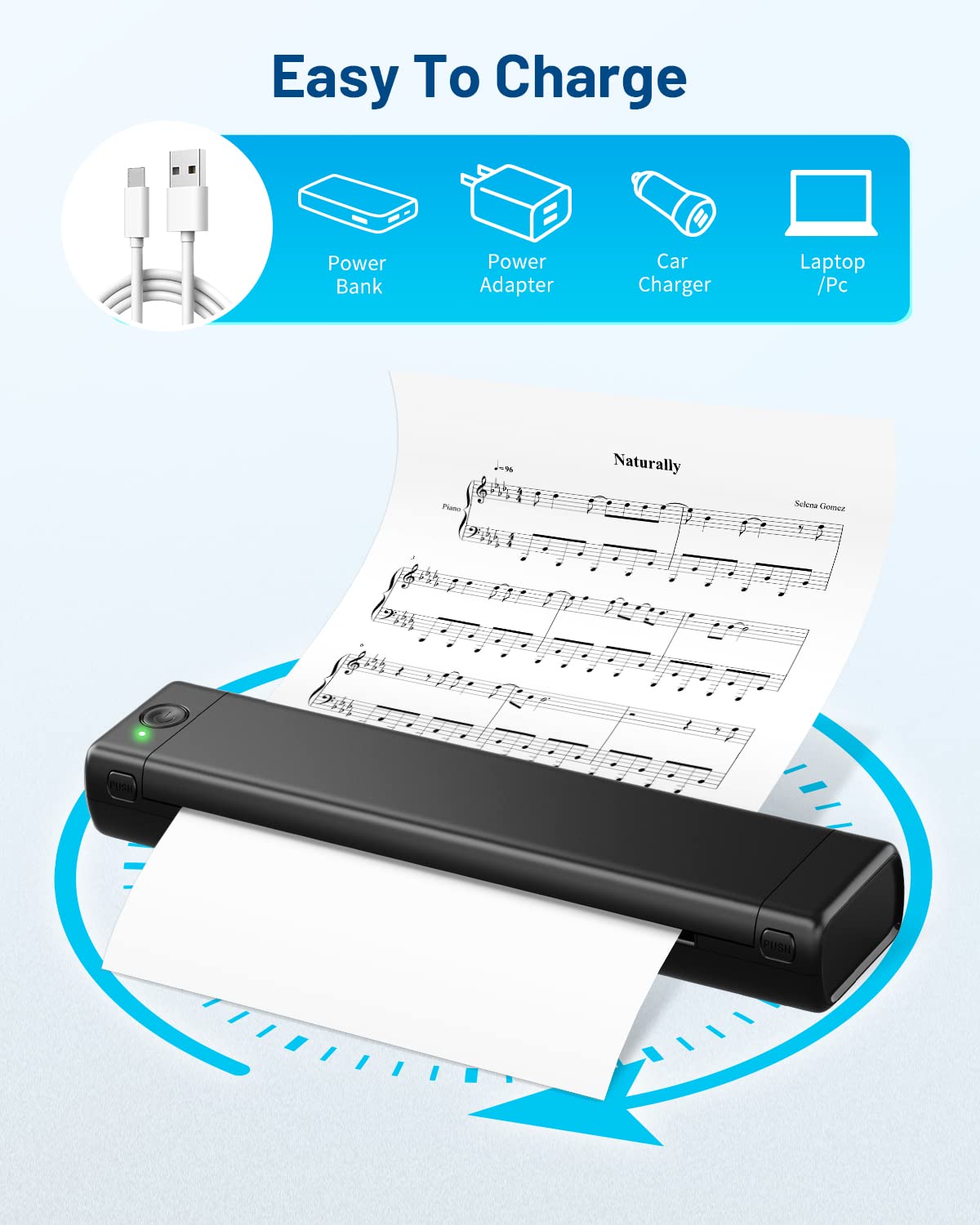 Odaro M08f Impresora Portatil - Impresora para Movil Viajar, Termico Impresora A4 PequeñA para TeléFonos MóViles, Ordenadores PortáTiles, Admite Papel TéRmico A4 De 210 X 297 Mm De Ancho (Negro)