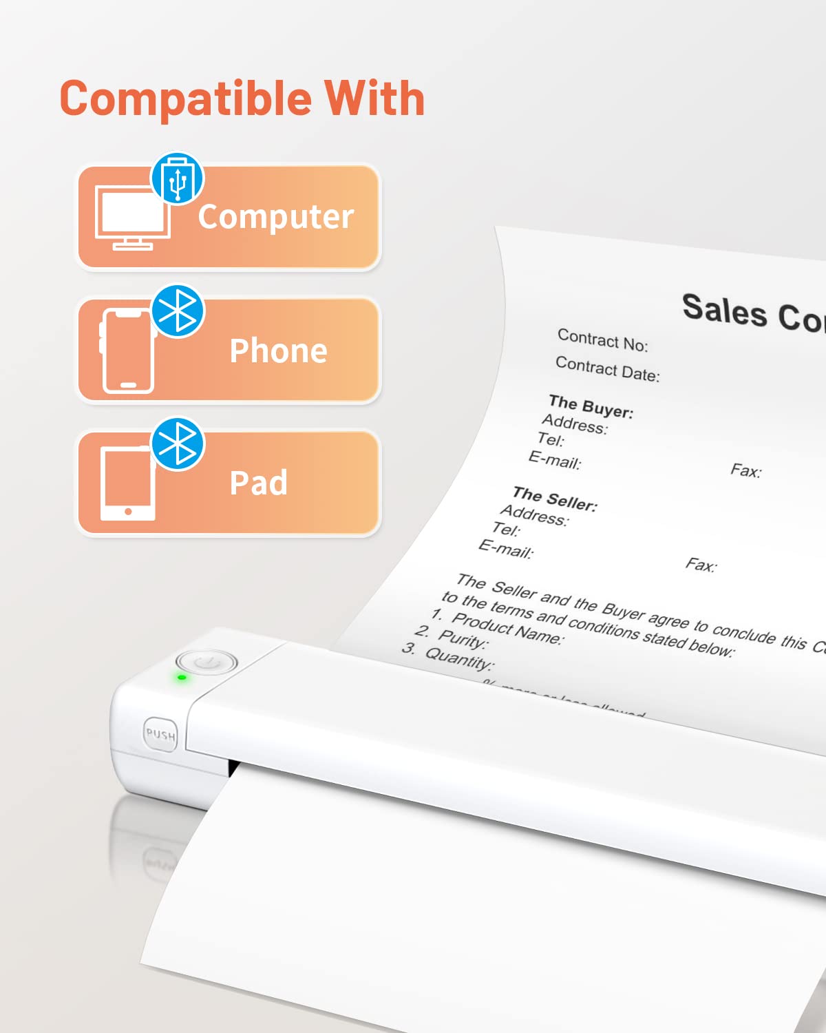 Odaro M08F Portable Inkless Printer - A4 Thermal Printer, Buletooth Printer Compatible with iOS, Android Phone & Laptop,Wireless Printer for Home, Office, Tattoo Stencils, School, White