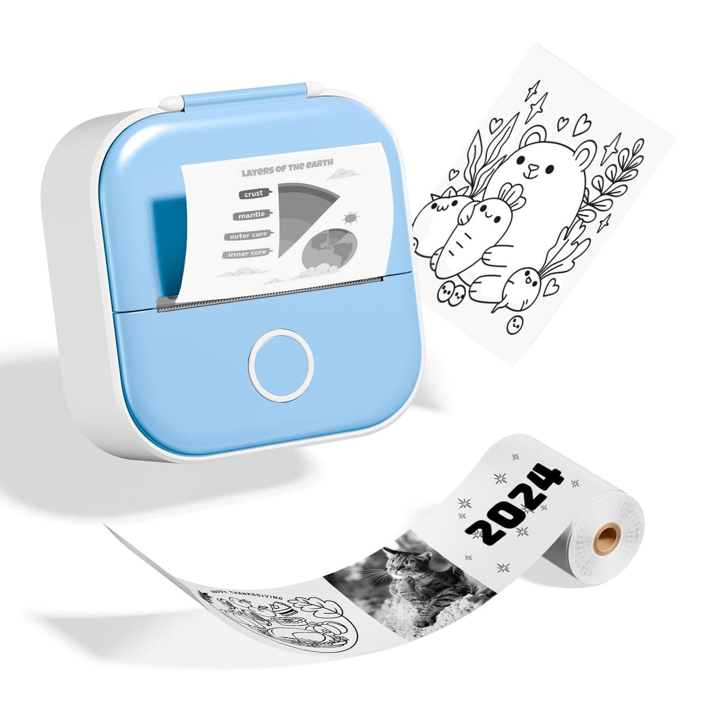 Odaro T02 Thermal Sticker Printer Mini, Portable Print Pod, Sticker Maker with 1 Roll Sticker Paper, Small Sticker Printer Machine Bluetooth for School Note, Journal, Picture Coloring - Blue