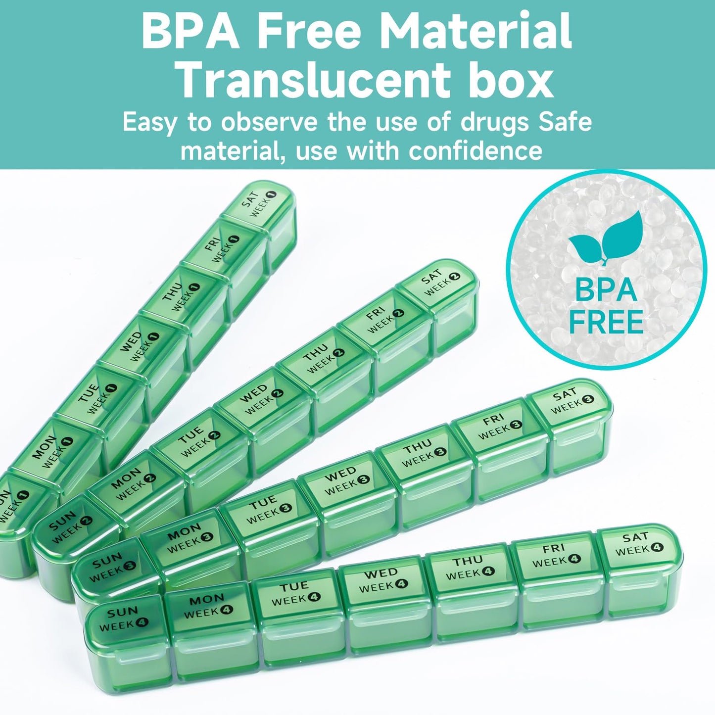 28 Day Monthly Pill Organizer - 4 Week Pill Box 1 Time a Day, 7 Day Medicine Organizer Box, Travel Pill Container for Vitamin, Fish Oil (Olive Green)