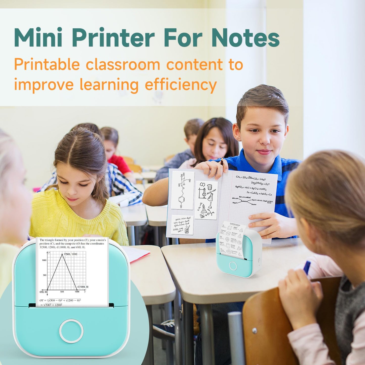 Odaro T02 Thermal Sticker Printer Mini, Portable Print Pod, Sticker Maker with 1 Roll Sticker Paper, Small Sticker Printer Machine Bluetooth for School Note, Journal, Picture Coloring - Green