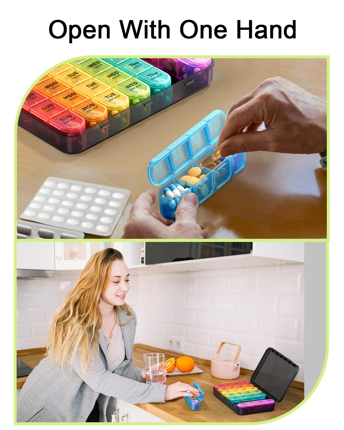 Odaro Weekly Pill Organizer 4 Times a Day, Daily Pill Box 7 Day, Large Travel Pill Case with 28 Compartment to Hold Medicine, Vitamin and Supplement (Color)
