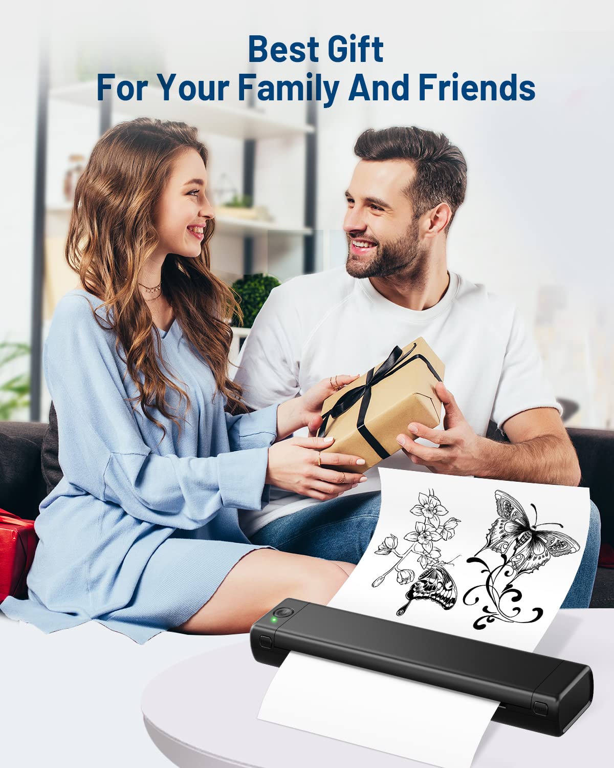 Odaro M08F A4 Travelling Mini Portable Printer, Bluetooth Thermal Printer, Compatible avec Le Papier Thermique A4 jusqu'à 210 x 297 mm, Compatible avec Les Ordinateurs Portables, Noir