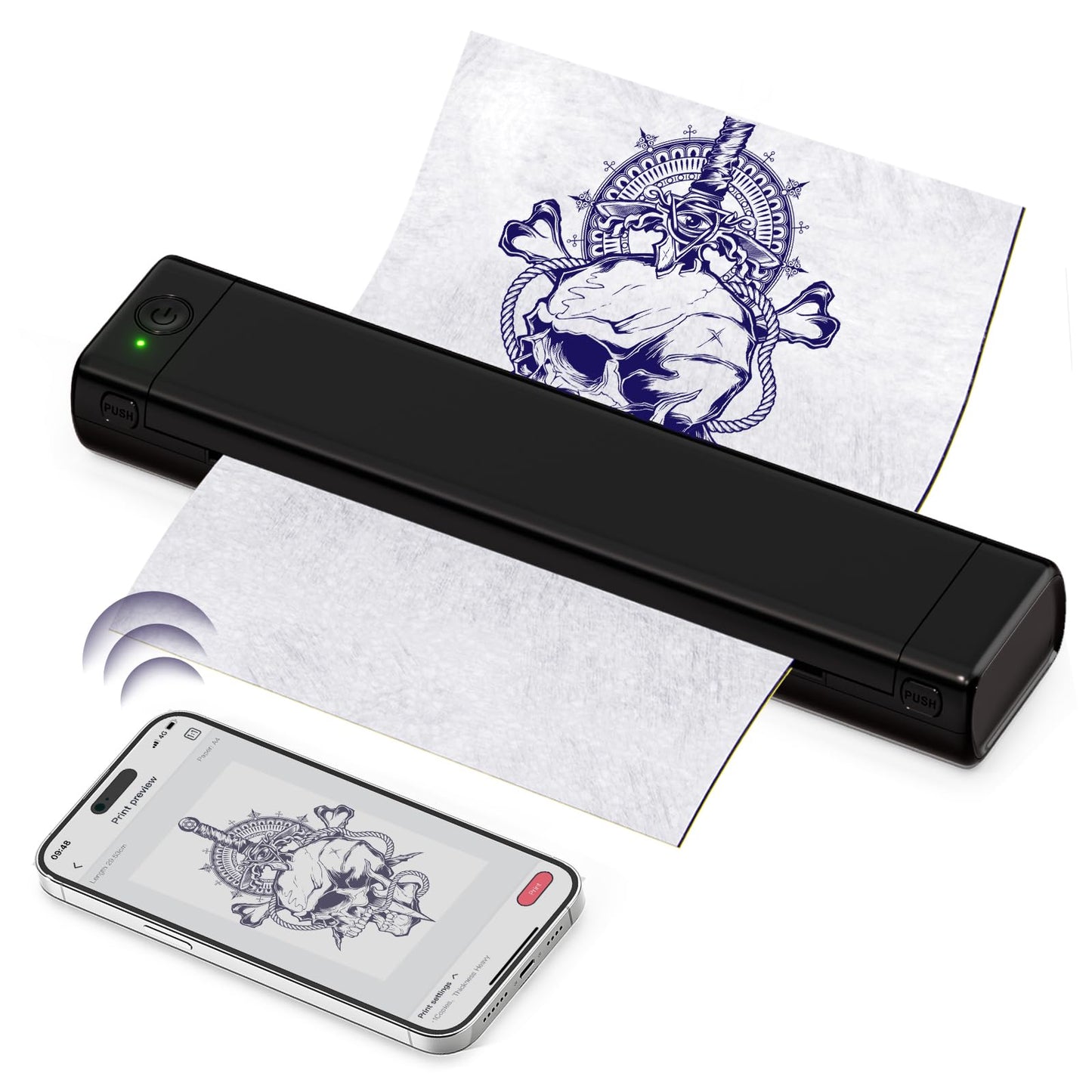 Odaro M08F Bluetooth Thermal Tattoo Printer - Portable Wireless Tattoo Stencil Machine with Smartphone & Laptop, Inkless Mobile Printer for DIY Tattoo Stencils (Black)