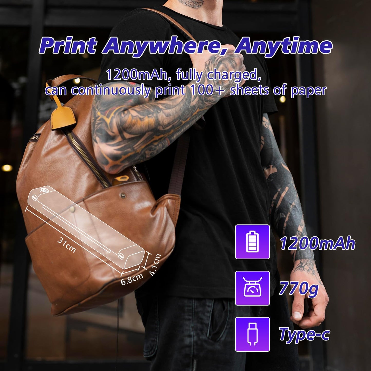 Odaro M08F Bluetooth Thermal Tattoo Printer - Portable Wireless Tattoo Stencil Machine with Smartphone & Laptop, Inkless Mobile Printer for DIY Tattoo Stencils (Black)
