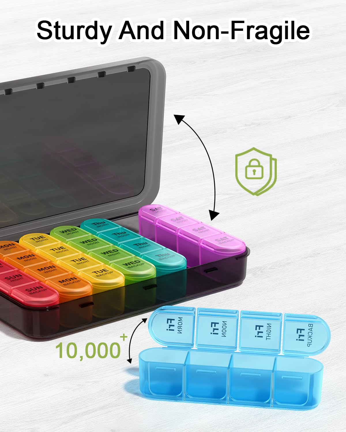 Odaro Weekly Pill Organizer 4 Times a Day, Daily Pill Box 7 Day, Large Travel Pill Case with 28 Compartment to Hold Medicine, Vitamin and Supplement (Color)