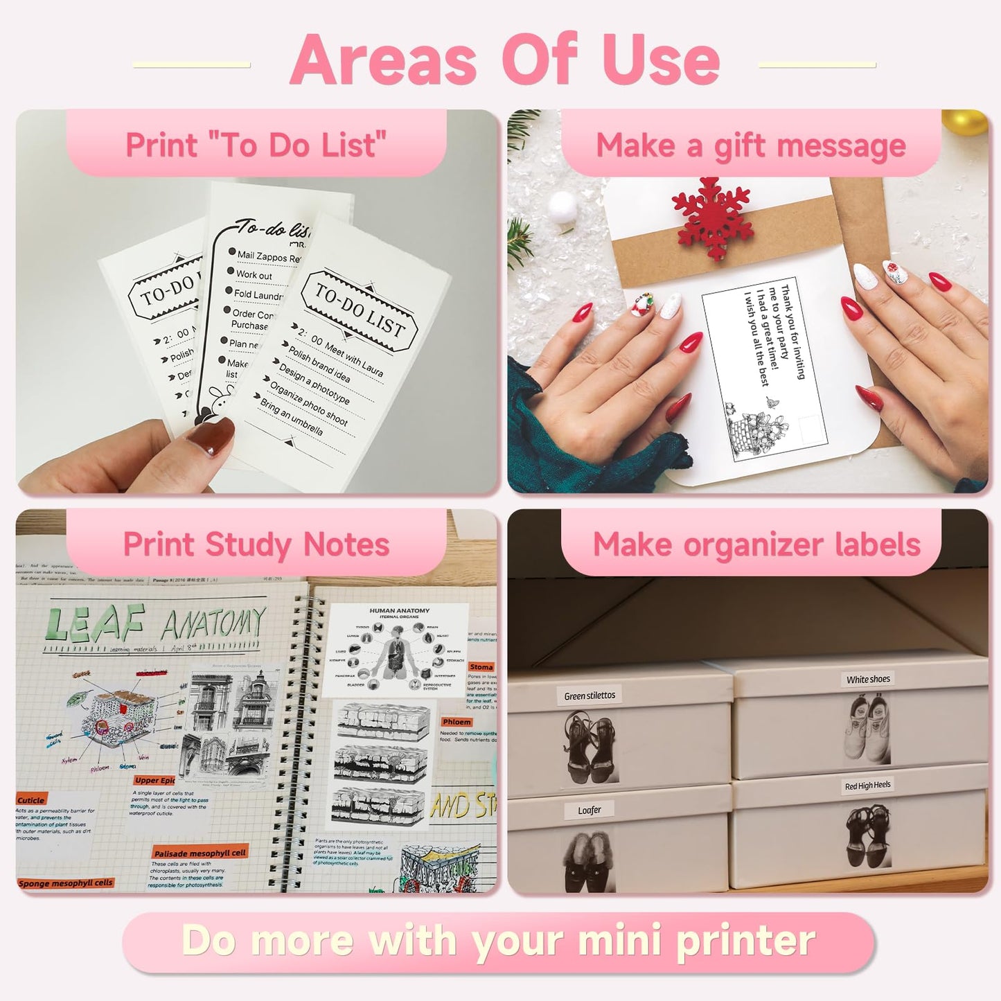 Odaro T02 Thermal Sticker Printer Mini, Portable Print Pod, Sticker Maker with 1 Roll Sticker Paper, Small Sticker Printer Machine Bluetooth for School Note, Journal, Picture Coloring - Pink