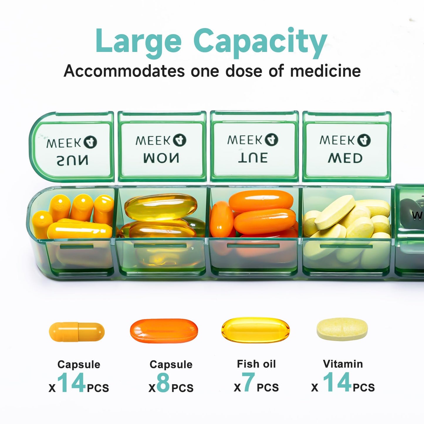 28 Day Monthly Pill Organizer - 4 Week Pill Box 1 Time a Day, 7 Day Medicine Organizer Box, Travel Pill Container for Vitamin, Fish Oil (Olive Green)