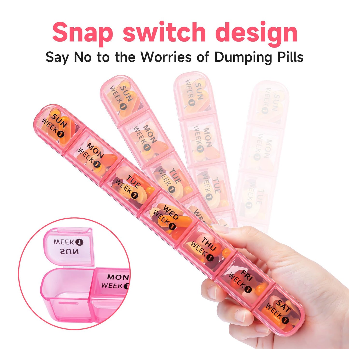 Odaro 28 Day Monthly Pill Organizer - 4 Week Pill Dispenser 1 Times a Day, Weekly 7 Day Travel Medicine Box for Vitamin, Fish Oil or Folic Acid(Pink)