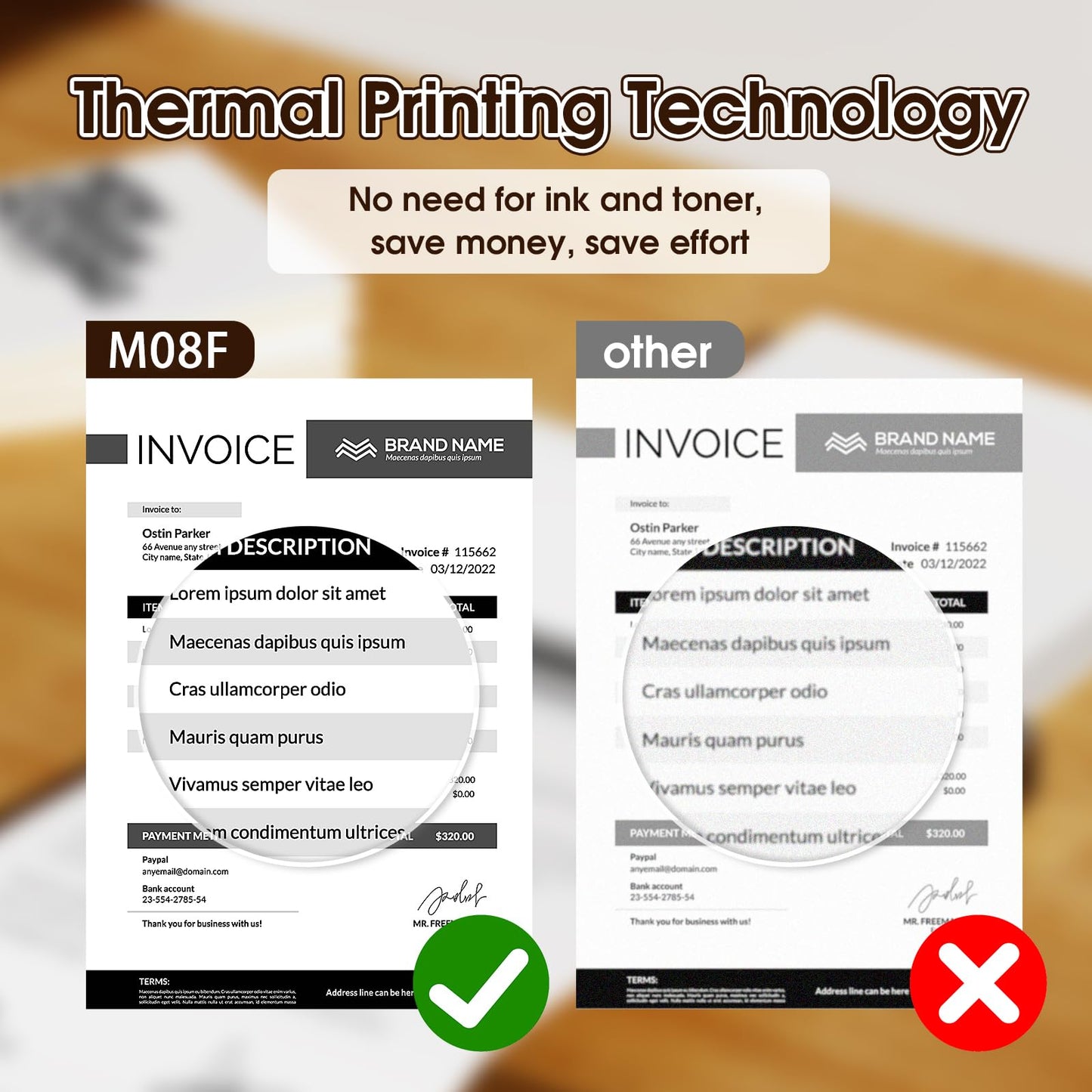 Odaro M08F Portable Inkless Printer - A4 Thermal Printer, Buletooth Printer Compatible with iOS, Android Phone & Laptop,Wireless Printer for Home, Office, Tattoo Stencils, School, Black