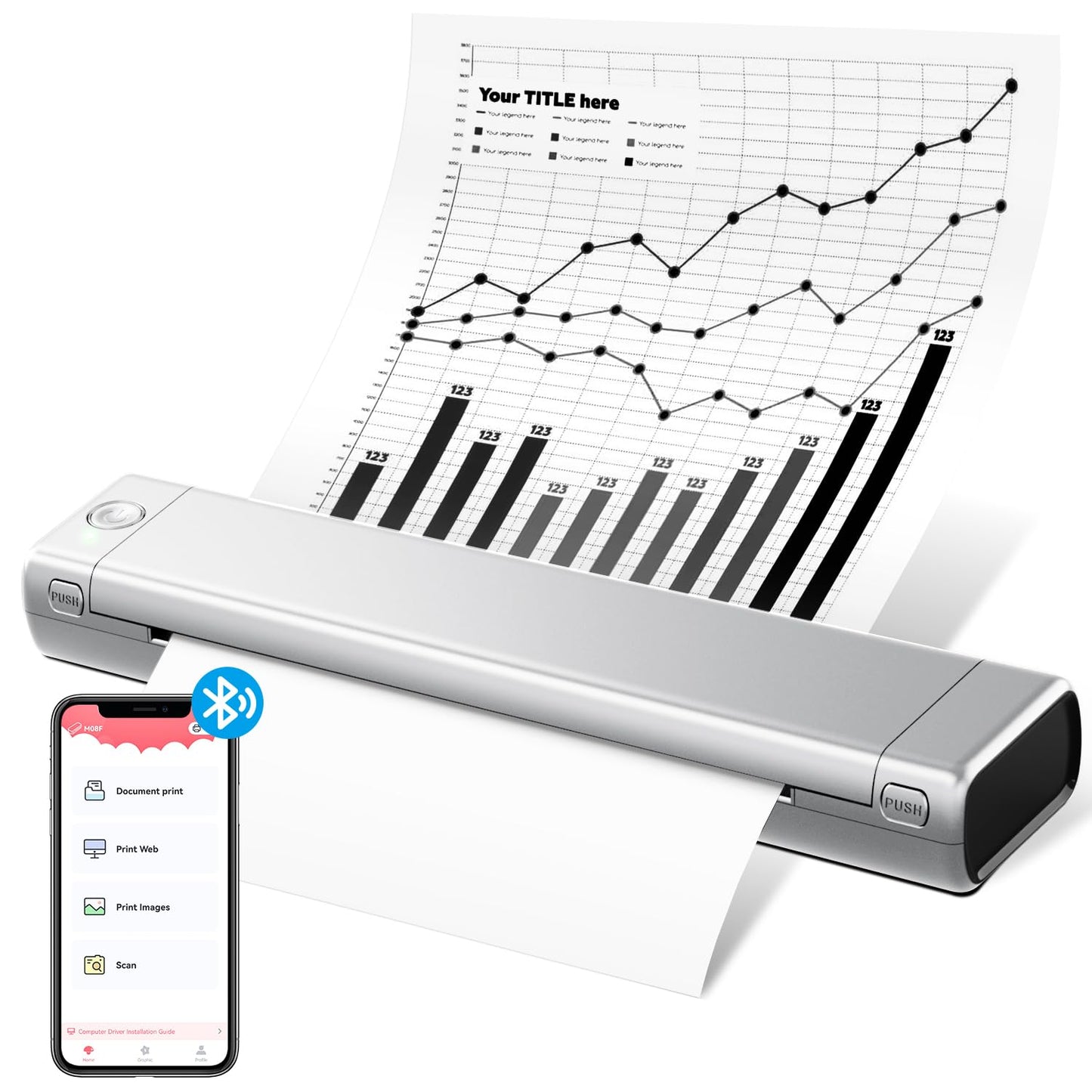 Odaro M08f Kabelloser Tragbarer Drucker Für Unterwegs, A4 Thermodrucker, Mobiler Bluetooth-Drucker, Unterstützt A4 Thermopapier, Kompatibel Mit Mobiltelefonen Und Computern Kompaktdrucker - Silber