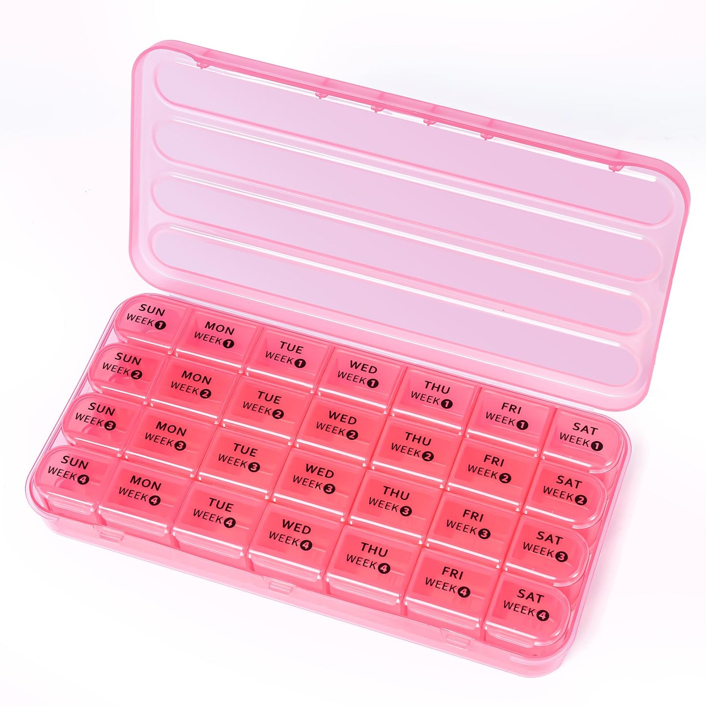 Odaro 28 Day Monthly Pill Organizer - 4 Week Pill Dispenser 1 Times a Day, Weekly 7 Day Travel Medicine Box for Vitamin, Fish Oil or Folic Acid(Pink)