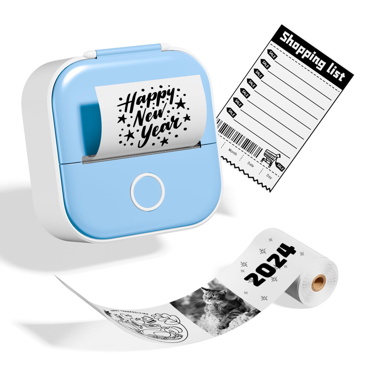 Odaro T02 Mini Imprimante d'autocollants, Mini imprimante sans Fil, Imprimante Photo Portable sans Fil avec 1 Rouleau de Papier, Imprimante Thermique de Poche Bluetooth, Bleu