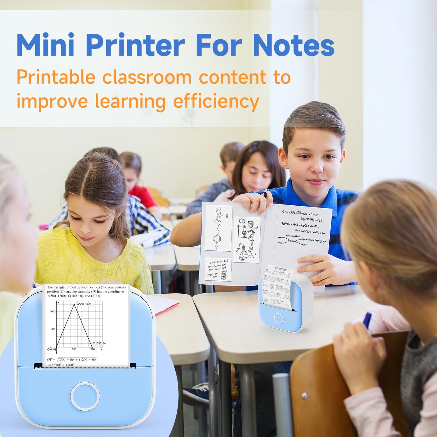 Odaro T02 Thermal Sticker Printer Mini, Portable Print Pod, Sticker Maker with 1 Roll Sticker Paper, Small Sticker Printer Machine Bluetooth for School Note, Journal, Picture Coloring - Blue