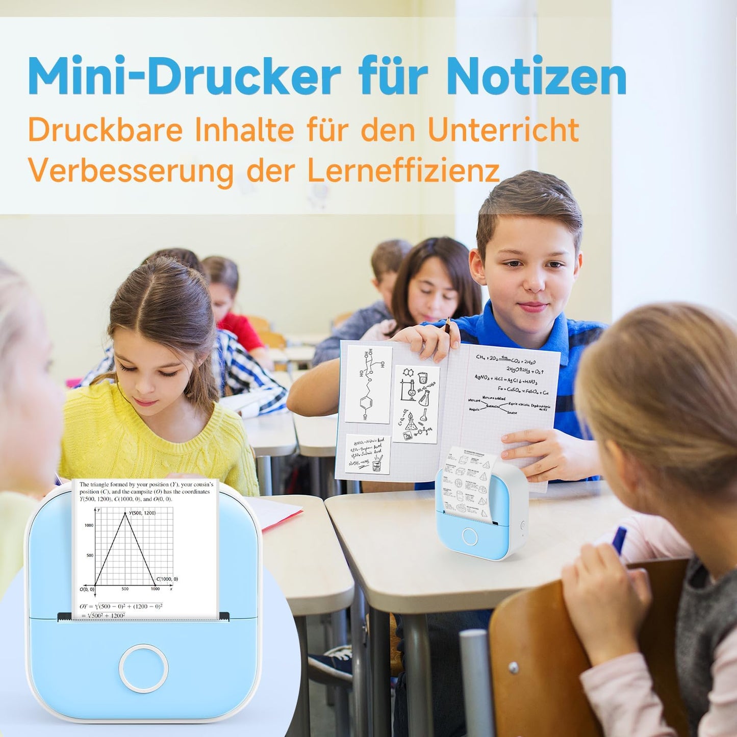 Odaro T02 Mini Imprimante d'autocollants, Mini imprimante sans Fil, Imprimante Photo Portable sans Fil avec 1 Rouleau de Papier, Imprimante Thermique de Poche Bluetooth, Bleu
