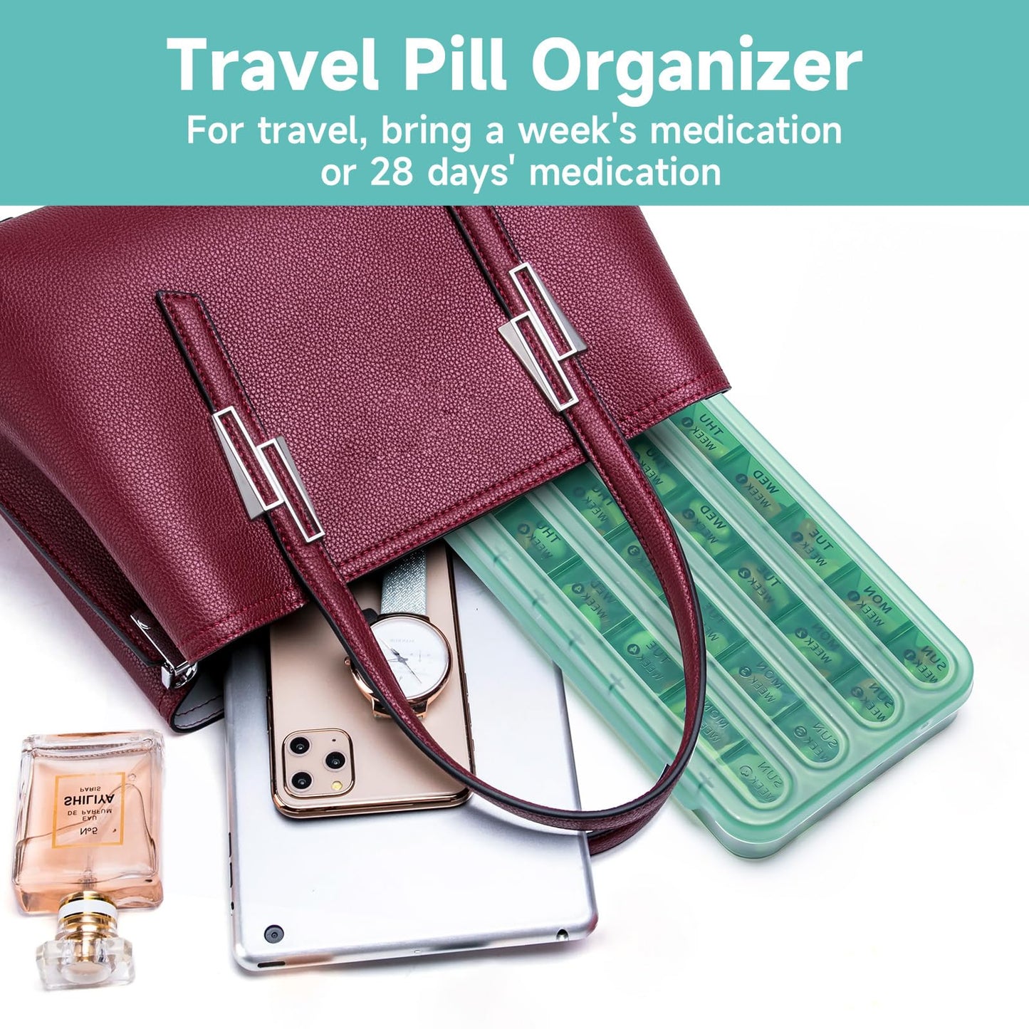 28 Day Monthly Pill Organizer - 4 Week Pill Box 1 Time a Day, 7 Day Medicine Organizer Box, Travel Pill Container for Vitamin, Fish Oil (Olive Green)
