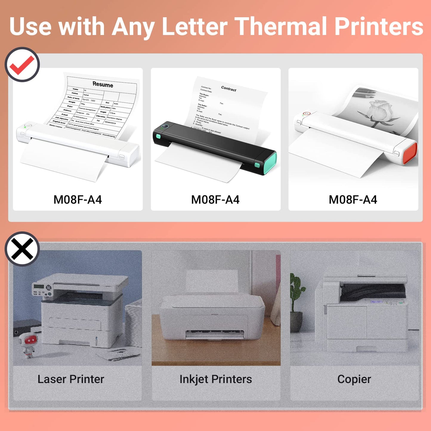 Odaro Papier thermique 210 x 297mm A4, blanc A4-100 feuilles, compatible avec M08F, MT800, Q302, M832, MT800Q et autres imprimantes portables A4