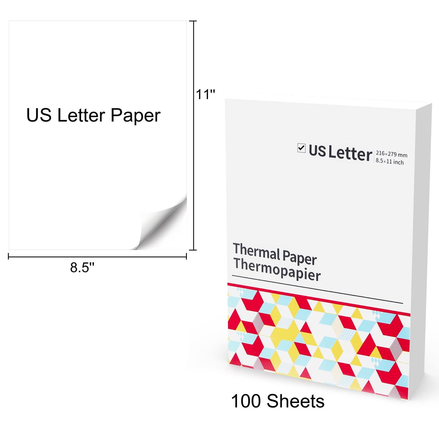 Odaro Thermal Printer Paper 8.5 x 11 US Letter Size Paper, Multipurpose Office White Paper - 100 Sheets, Compatible with M08F, MT800, MT800Q,M832, and Other Letter Portable Printers