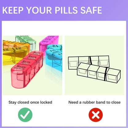 Odaro Weekly Pill Organizer 4 Times a Day, Daily Pill Box 7 Day, Large Travel Pill Case with 28 Compartment to Hold Medicine, Vitamin and Supplement - Purple Case