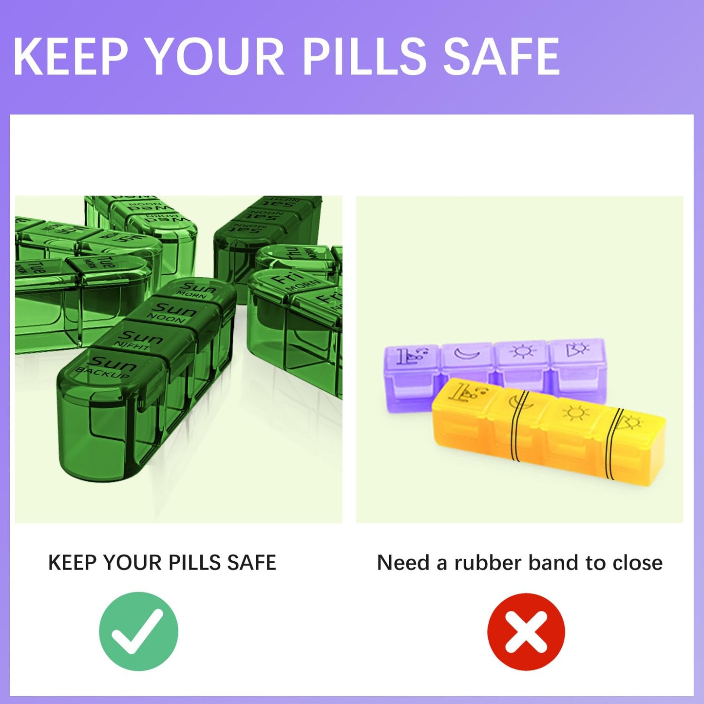 Odaro Weekly Pill Organizer 4 Times a Day, Daily Pill Box 7 Day, Large Travel Pill Case with 28 Compartment to Hold Medicine, Vitamin and Supplement - Full Olive