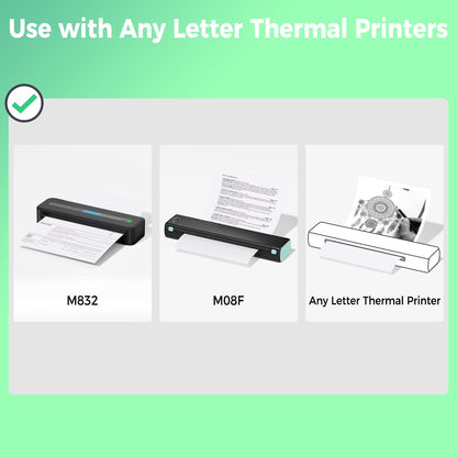 Odaro Thermal Printer Paper 8.5 x 11 US Letter Size Paper, Multipurpose Office White Paper - 200 sheets, Compatible with M08F, M832, MT800, MT800Q And Other Letter Portable Printers