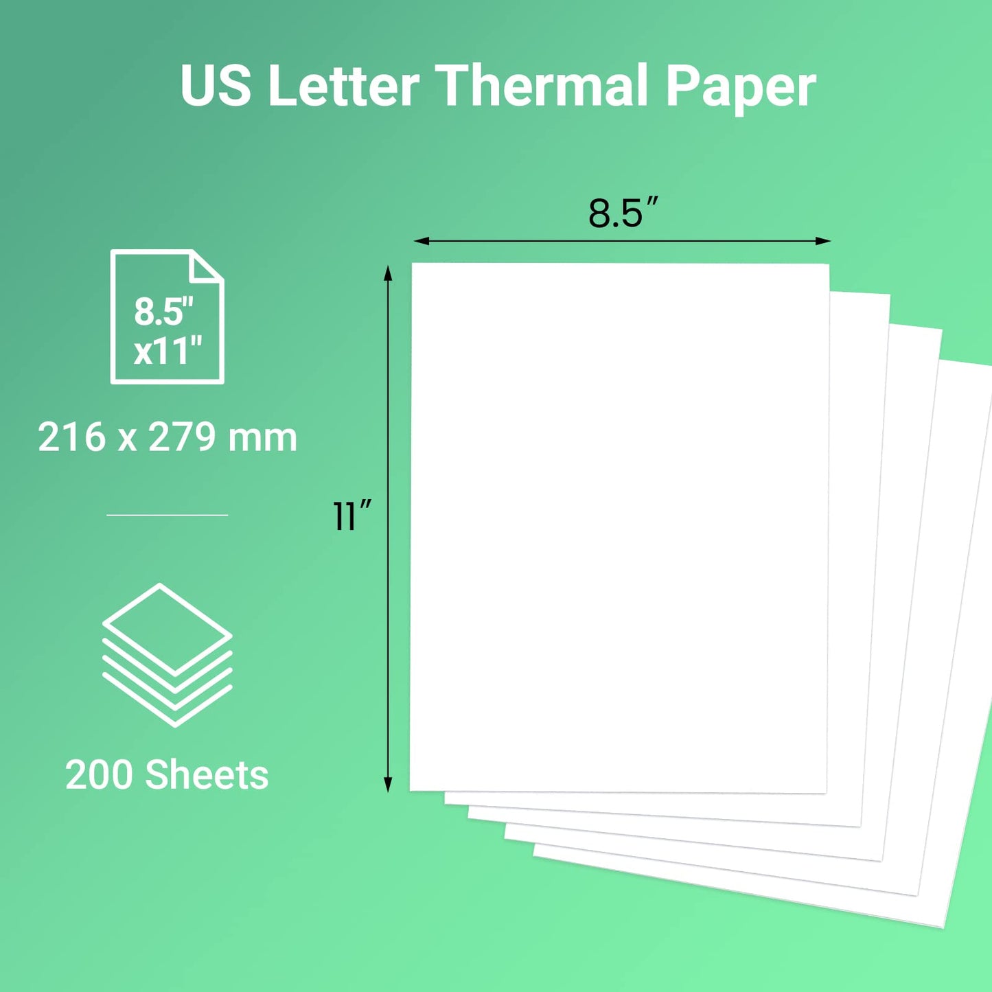 Odaro Thermal Printer Paper 8.5 x 11 US Letter Size Paper, Multipurpose Office White Paper - 200 sheets, Compatible with M08F, M832, MT800, MT800Q And Other Letter Portable Printers