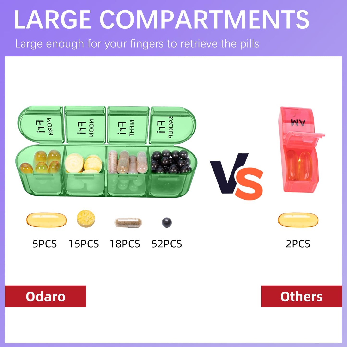 Odaro Weekly Pill Organizer 4 Times a Day, Daily Pill Box 7 Day, Large Travel Pill Case with 28 Compartment to Hold Medicine, Vitamin and Supplement - Full Olive