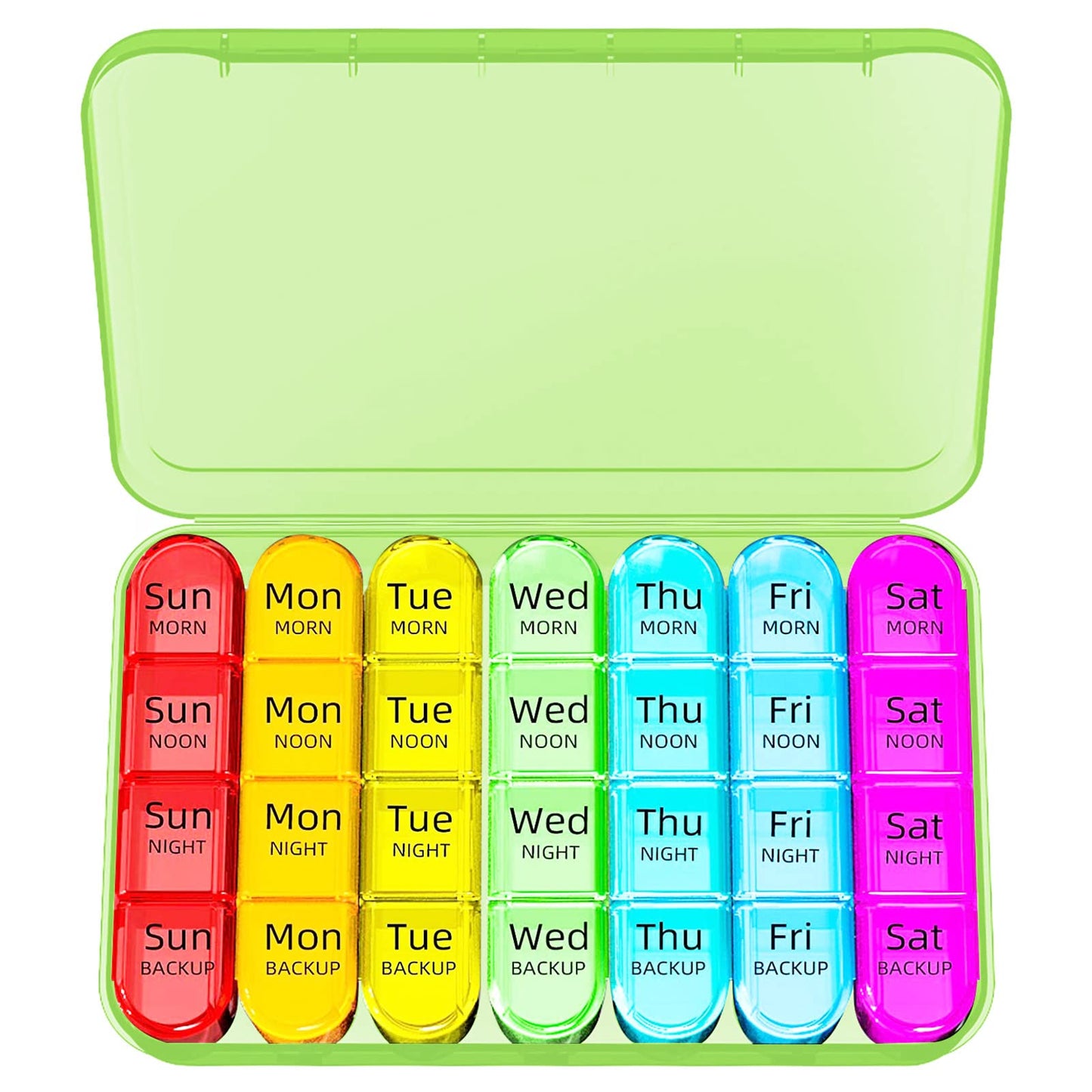 Odaro Weekly Pill Organizer 4 Times a Day, Daily Pill Box 7 Day, Large Travel Pill Case with 28 Compartment to Hold Medicine, Vitamin and Supplement - Green Case