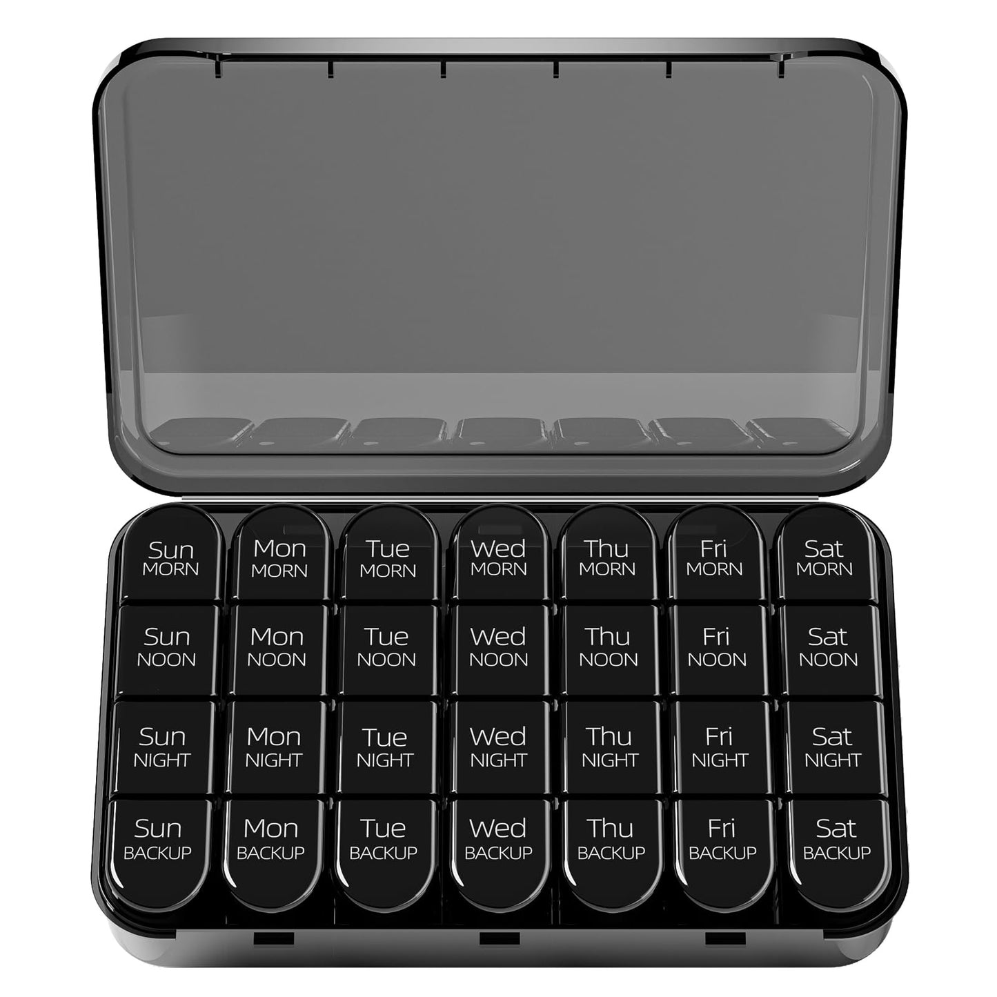 Odaro Weekly Pill Organizer 4 Times a Day, Daily Pill Box 7 Day, Large Travel Pill Case with 28 Compartment to Hold Medicine, Vitamin and Supplement (Full Black)