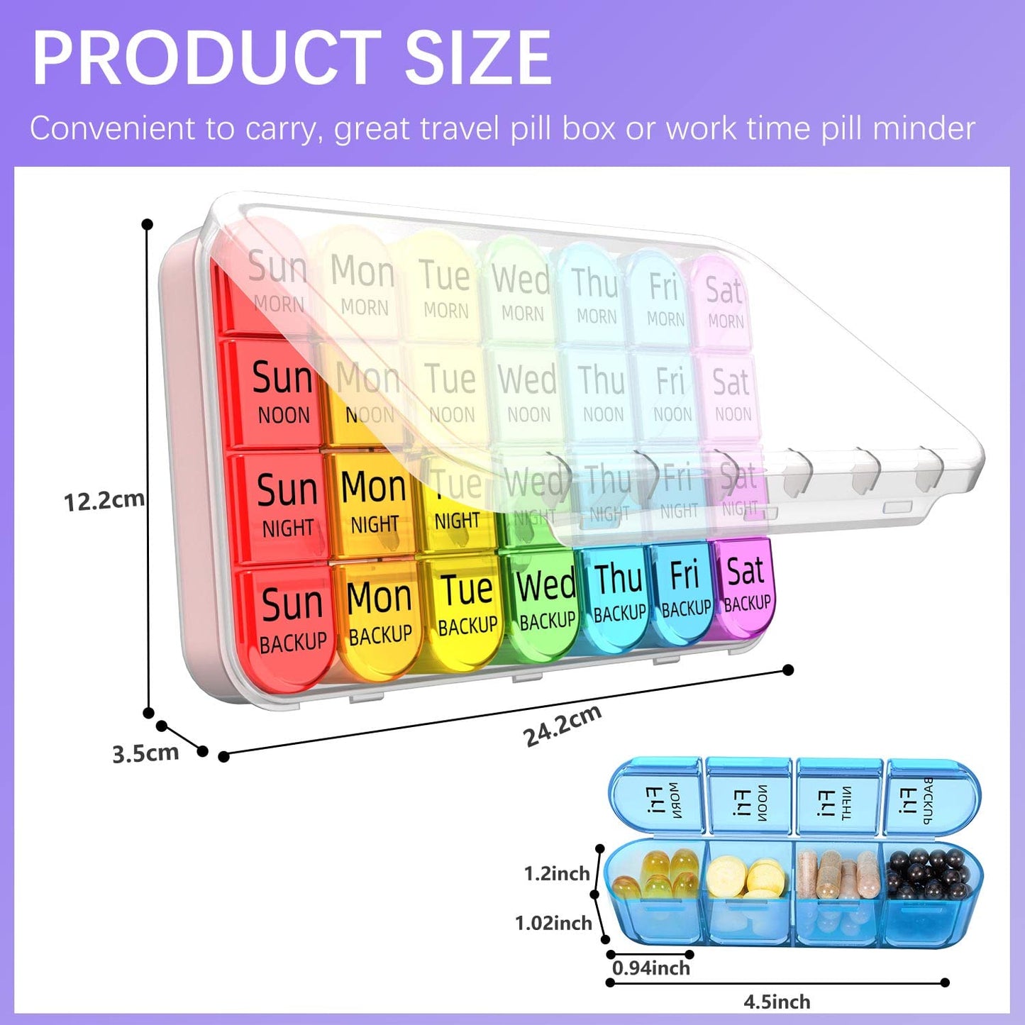 Odaro Weekly Pill Organizer 4 Times a Day, Daily Pill Box 7 Day, Large Travel Pill Case with 28 Compartment to Hold Medicine, Vitamin and Supplement - White Case