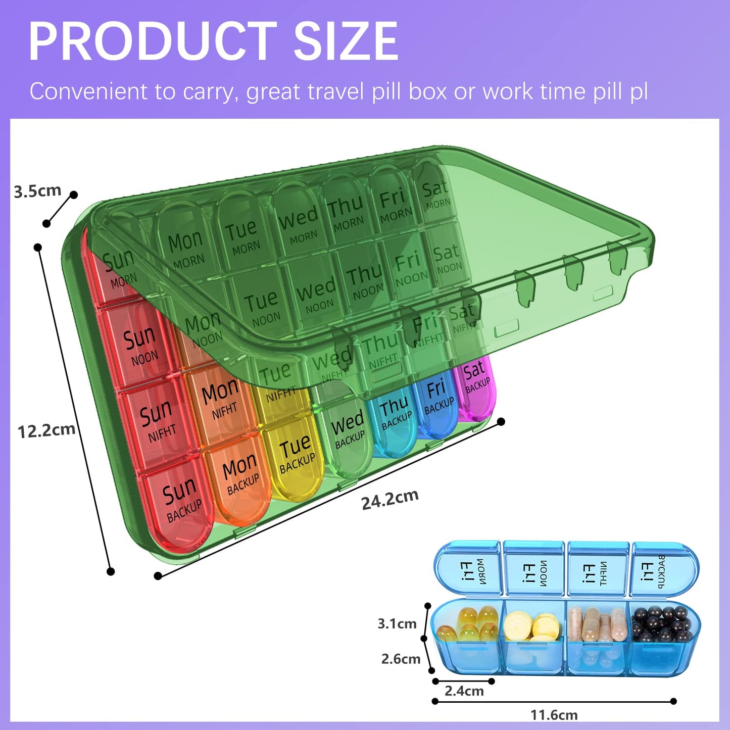 Odaro Weekly Pill Organizer 4 Times a Day, Daily Pill Box 7 Day, Large Travel Pill Case with 28 Compartment to Hold Medicine, Vitamin and Supplement - Olive Case