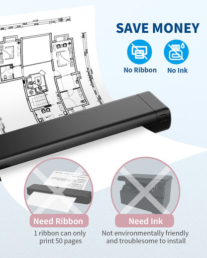Odaro M08f Impresora Portatil - Impresora para Movil Viajar, Termico Impresora A4 PequeñA para TeléFonos MóViles, Ordenadores PortáTiles, Admite Papel TéRmico A4 De 210 X 297 Mm De Ancho (Negro)