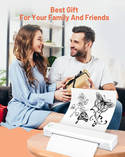 Odaro M08F Portable Inkless Printer - A4 Thermal Printer, Buletooth Printer Compatible with iOS, Android Phone & Laptop,Wireless Printer for Home, Office, Tattoo Stencils, School, White