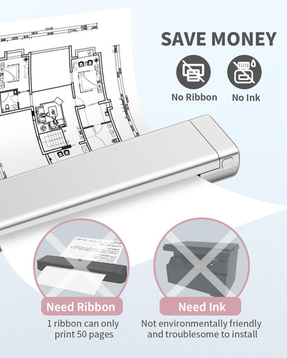 Odaro M08f Kabelloser Tragbarer Drucker Für Unterwegs, A4 Thermodrucker, Mobiler Bluetooth-Drucker, Unterstützt A4 Thermopapier, Kompatibel Mit Mobiltelefonen Und Computern Kompaktdrucker - Silber