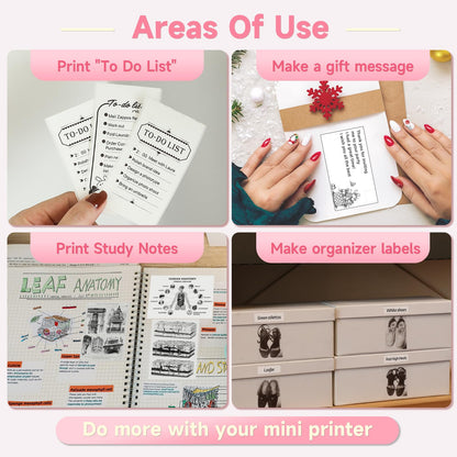 Odaro T02 Thermal Sticker Printer Mini, Portable Print Pod, Sticker Maker with 1 Roll Sticker Paper, Small Sticker Printer Machine Bluetooth for School Note, Journal, Picture Coloring - Pink
