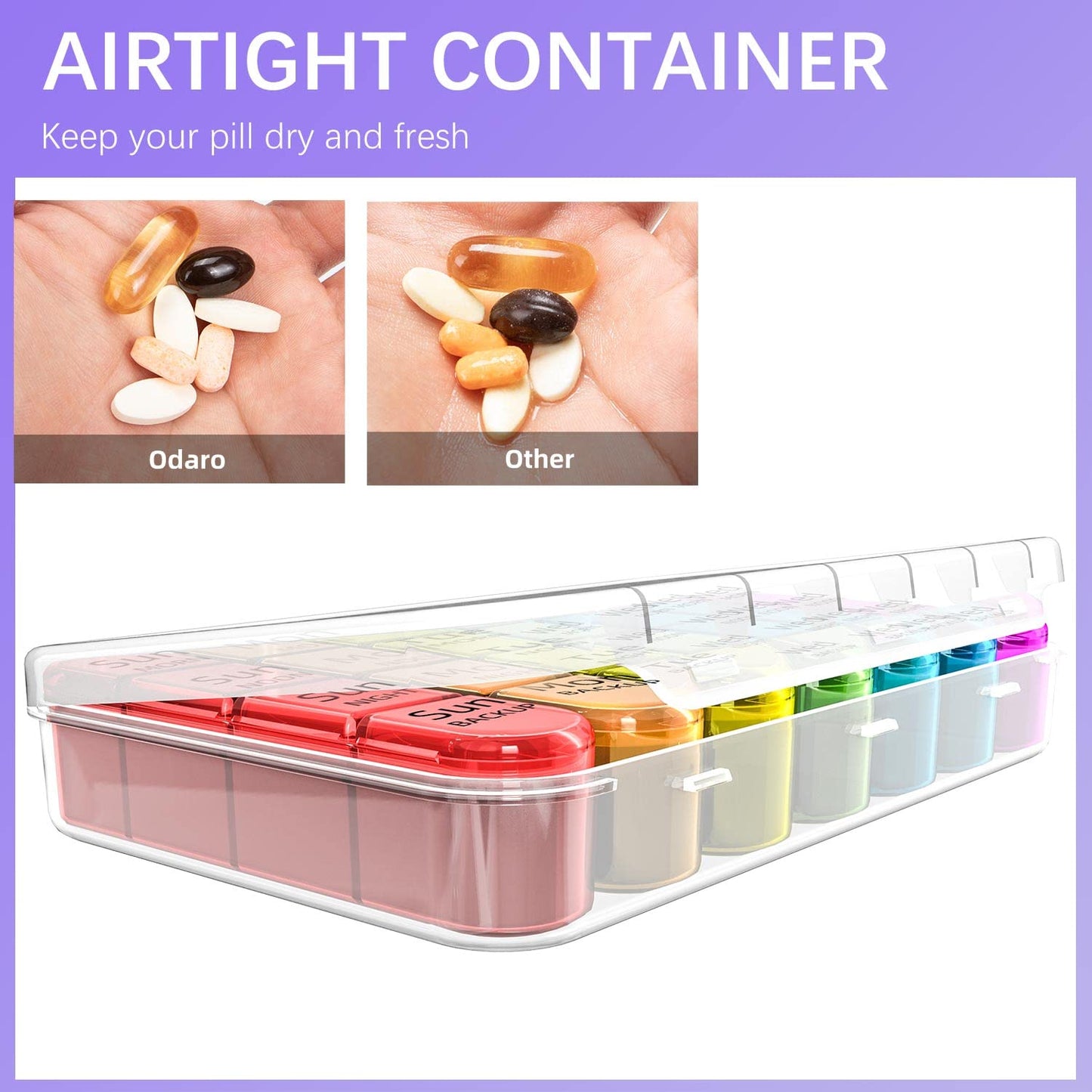 Odaro Weekly Pill Organizer 4 Times a Day, Daily Pill Box 7 Day, Large Travel Pill Case with 28 Compartment to Hold Medicine, Vitamin and Supplement - White Case