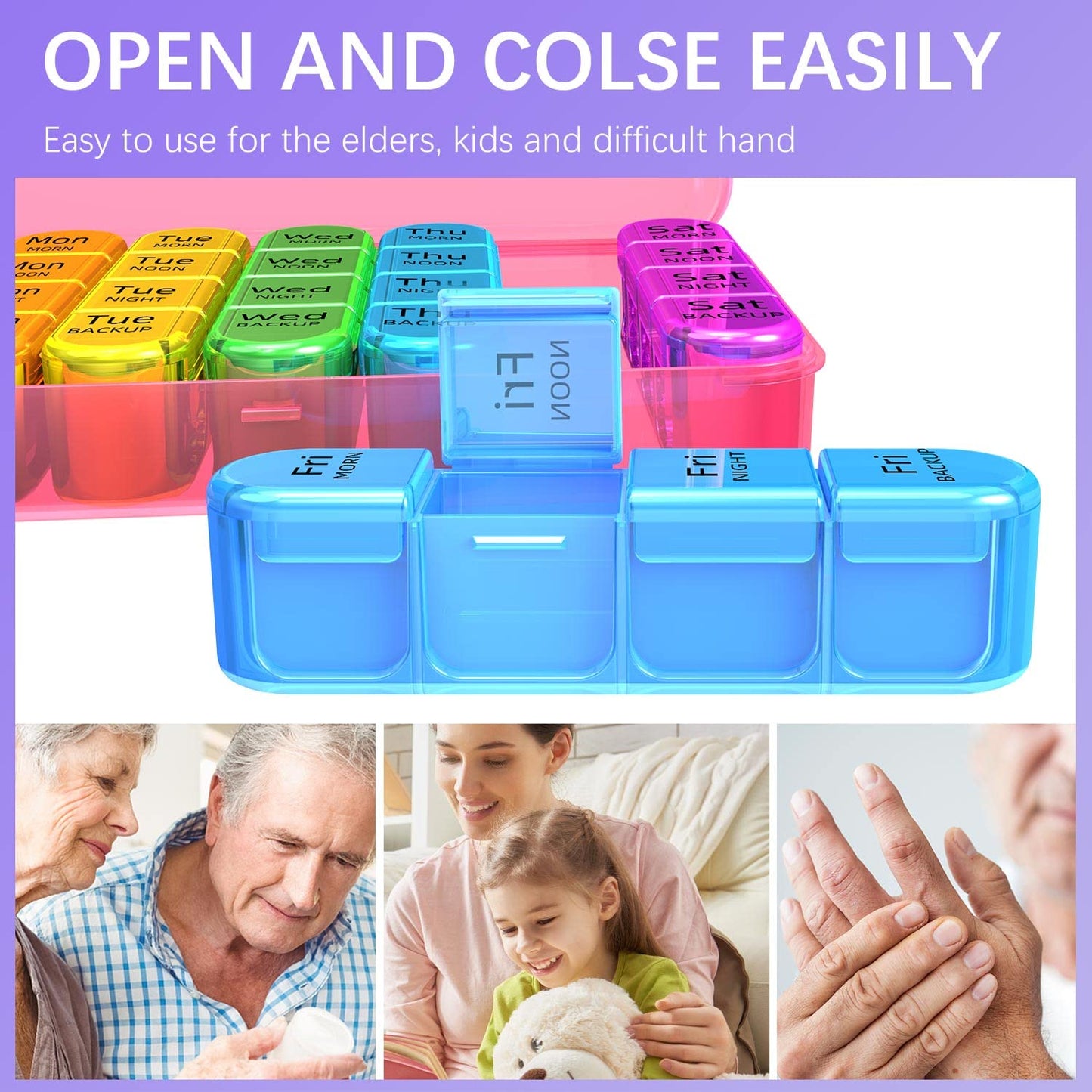 Odaro Weekly Pill Organizer 4 Times a Day, Daily Pill Box 7 Day, Large Travel Pill Case with 28 Compartment to Hold Medicine, Vitamin and Supplement - Pink Case