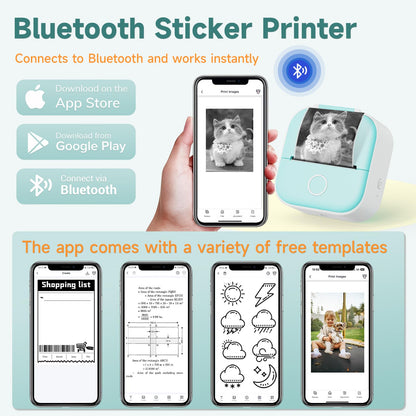 Odaro T02 Thermal Sticker Printer Mini, Portable Print Pod, Sticker Maker with 1 Roll Sticker Paper, Small Sticker Printer Machine Bluetooth for School Note, Journal, Picture Coloring - Green