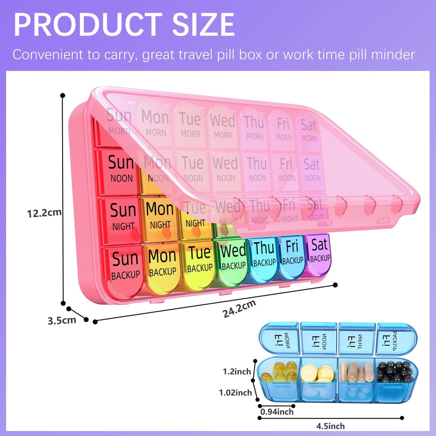 Odaro Weekly Pill Organizer 4 Times a Day, Daily Pill Box 7 Day, Large Travel Pill Case with 28 Compartment to Hold Medicine, Vitamin and Supplement - Pink Case
