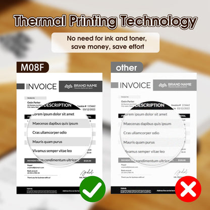 Odaro M08F Portable Inkless Printer - A4 Thermal Printer, Buletooth Printer Compatible with iOS, Android Phone & Laptop,Wireless Printer for Home, Office, Tattoo Stencils, School, Black