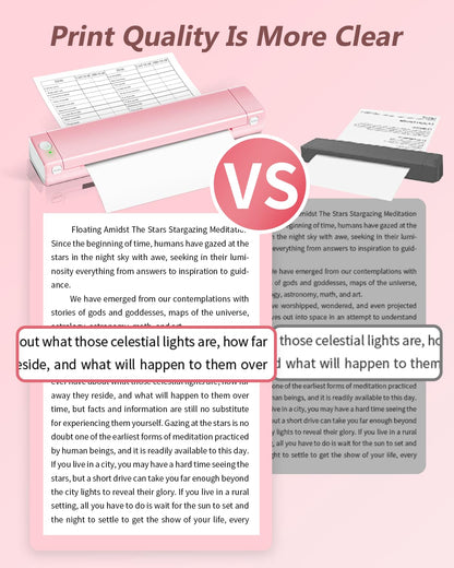 Odaro M08F Portable Inkless Printer - A4 Thermal Printer, Buletooth Printer Compatible with iOS, Android Phone & Laptop,Wireless Printer for Home, Office, Tattoo Stencils, School, Pink