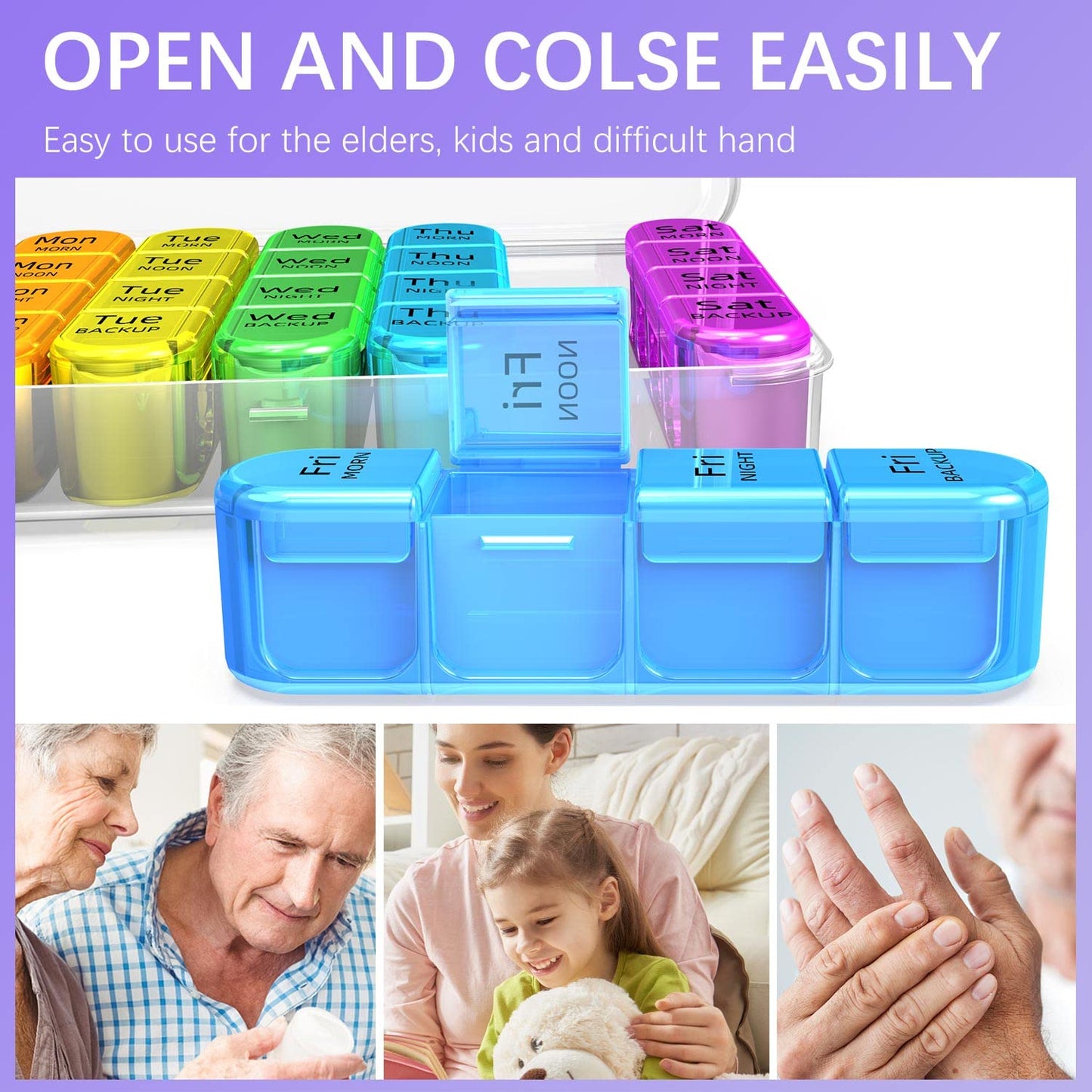 Odaro Weekly Pill Organizer 4 Times a Day, Daily Pill Box 7 Day, Large Travel Pill Case with 28 Compartment to Hold Medicine, Vitamin and Supplement - White Case