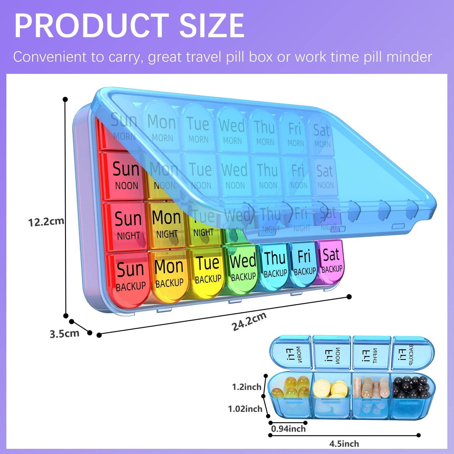 Odaro Weekly Pill Organizer 4 Times a Day, Daily Pill Box 7 Day, Large Travel Pill Case with 28 Compartment to Hold Medicine, Vitamin and Supplement - Blue Case