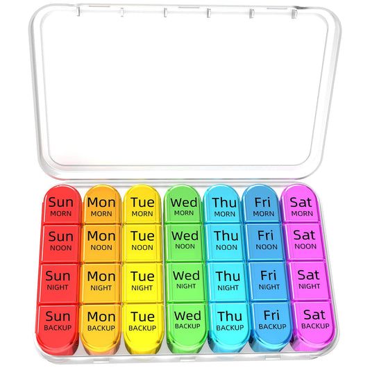 Odaro Weekly Pill Organizer 4 Times a Day, Daily Pill Box 7 Day, Large Travel Pill Case with 28 Compartment to Hold Medicine, Vitamin and Supplement - White Case