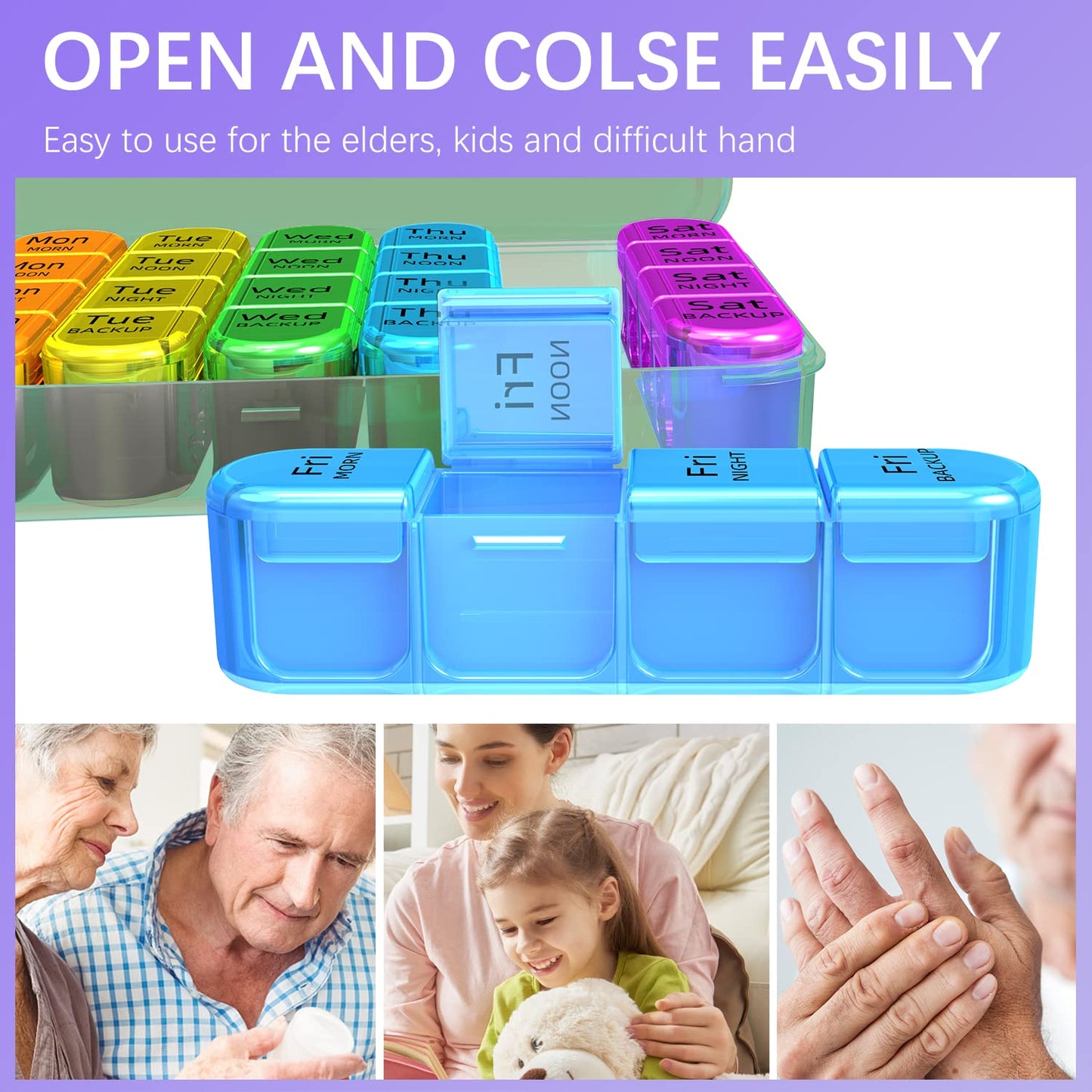 Odaro Weekly Pill Organizer 4 Times a Day, Daily Pill Box 7 Day, Large Travel Pill Case with 28 Compartment to Hold Medicine, Vitamin and Supplement - Olive Case
