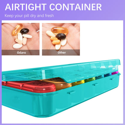 Odaro Weekly Pill Organizer 4 Times a Day, Daily Pill Box 7 Day, Large Travel Pill Case with 28 Compartment to Hold Medicine, Vitamin and Supplement - Cyan Case